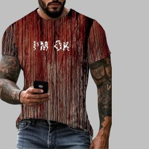 2025 Halloween Men's I'm OK Blood Print short Sleeve T-shirt