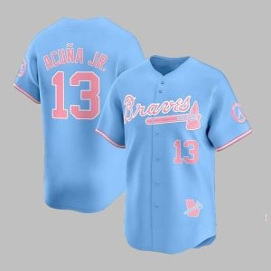 Braves Acuna Jr Pink Bubblegum 2025 Jersey 1 1