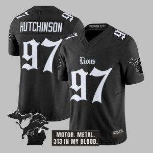 2025 Lions Hutchinson Motor Metal 313 In My Blood Football Jersey 1 1
