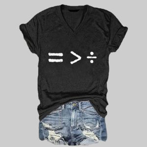 Women's Black History Equality Is Geater Than Division Print V-Neck T-Shirt