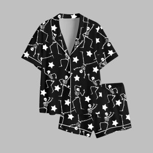 2025 Halloween Dancing Skeleton Party Spooky Season Fall Pajamas Set 1