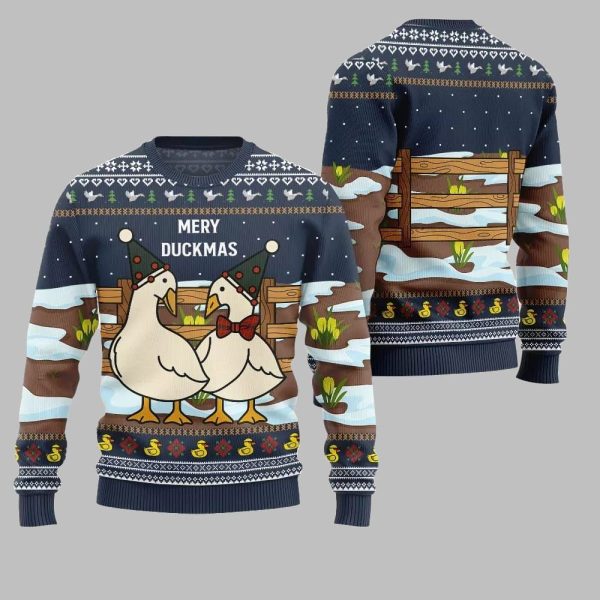 2025 Christmas Adorable Duck Family Farm Ugly Christmas Sweater 5