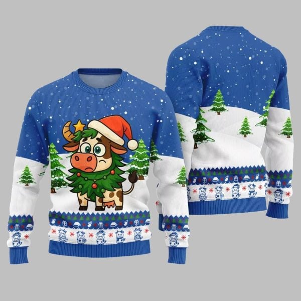 2025 Christmas Adorable Santa Cow Ugly Christmas Sweater 1