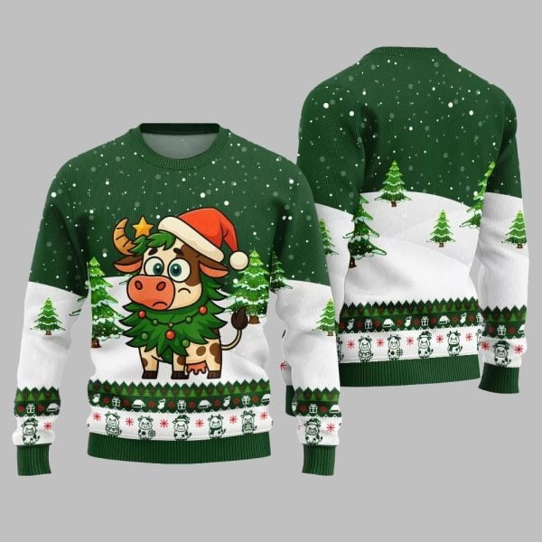 2025 Christmas Adorable Santa Cow Ugly Christmas Sweater 2
