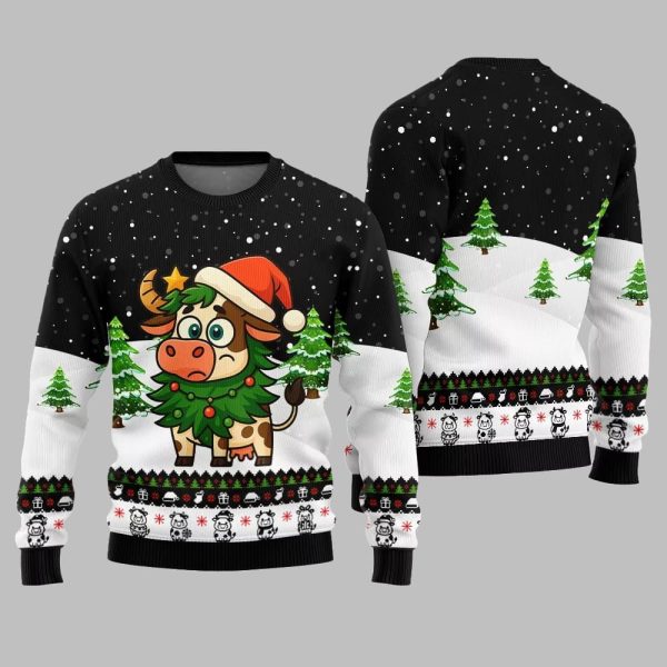 2025 Christmas Adorable Santa Cow Ugly Christmas Sweater 3