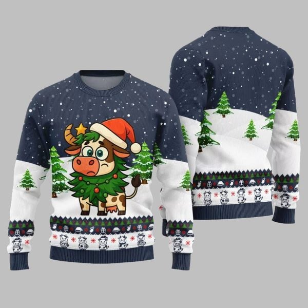 2025 Christmas Adorable Santa Cow Ugly Christmas Sweater 4