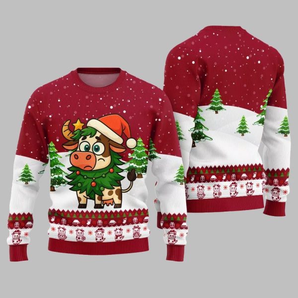 2025 Christmas Adorable Santa Cow Ugly Christmas Sweater 5