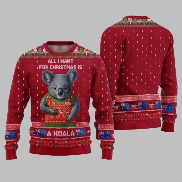 2025 Christmas All I Want For Christmas Is A Koala Ugly Christmas Sweater 4