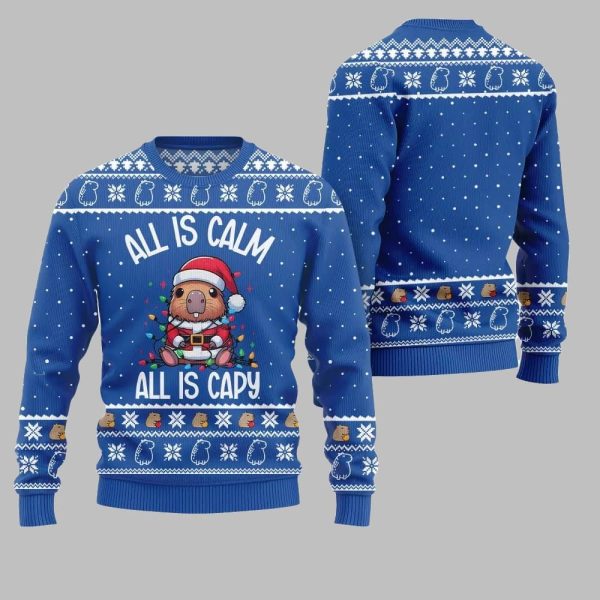 2025 Christmas All Is Calm Capybara Ugly Christmas Sweater 2