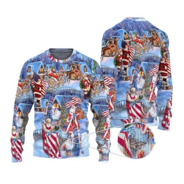 2025 Christmas America Christmas Patriotic Santa Claus Ugly Christmas Sweater 1 2