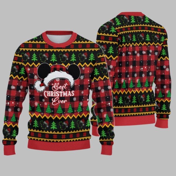 2025 Christmas Best Christmas Ever Cartoon Mouse Christmas Hat Ugly Sweatshirt