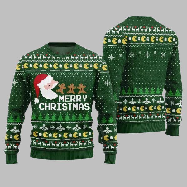 2025 Christmas Bold Pacman Santa Ghost Hunt Ugly Christmas Sweater 2
