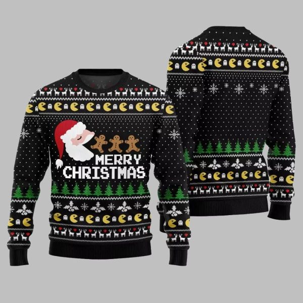 2025 Christmas Bold Pacman Santa Ghost Hunt Ugly Christmas Sweater 3