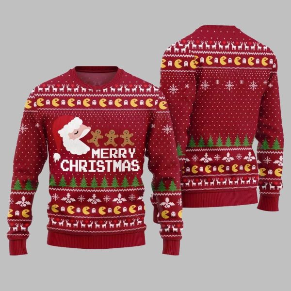2025 Christmas Bold Pacman Santa Ghost Hunt Ugly Christmas Sweater 4