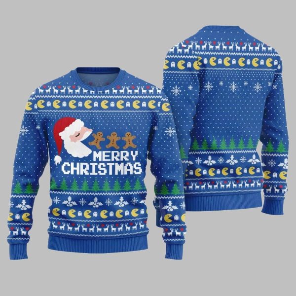 2025 Christmas Bold Pacman Santa Ghost Hunt Ugly Christmas Sweater 5
