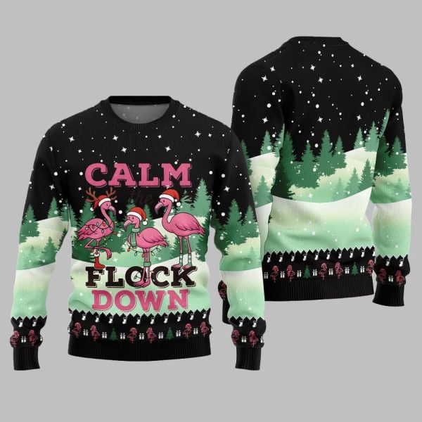 2025 Christmas Calm The Flock Down Ugly Christmas Sweater 2