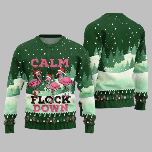 2025 Christmas Calm The Flock Down Ugly Christmas Sweater 4