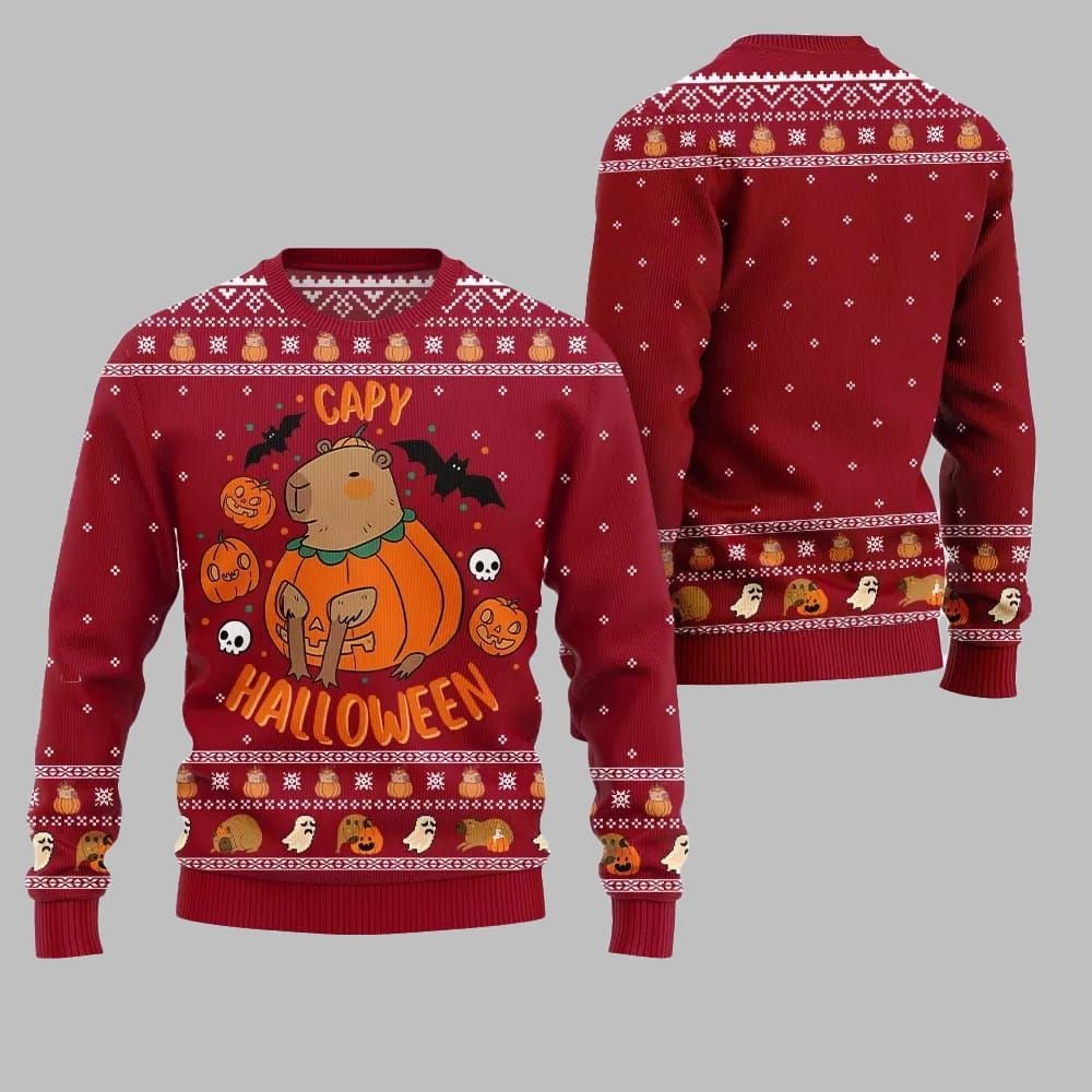 2025 Christmas Capybara Halloween Ugly Christmas Sweater 1 2025 Christmas Capybara Halloween Ugly Christmas Sweater 1