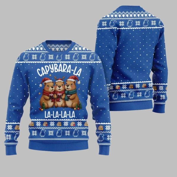 2025 Christmas Capybara La La La Ugly Christmas Sweater 1