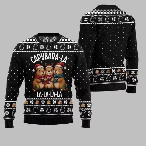 2025 Christmas Capybara La La La Ugly Christmas Sweater 3