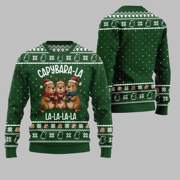 2025 Christmas Capybara La La La Ugly Christmas Sweater 4
