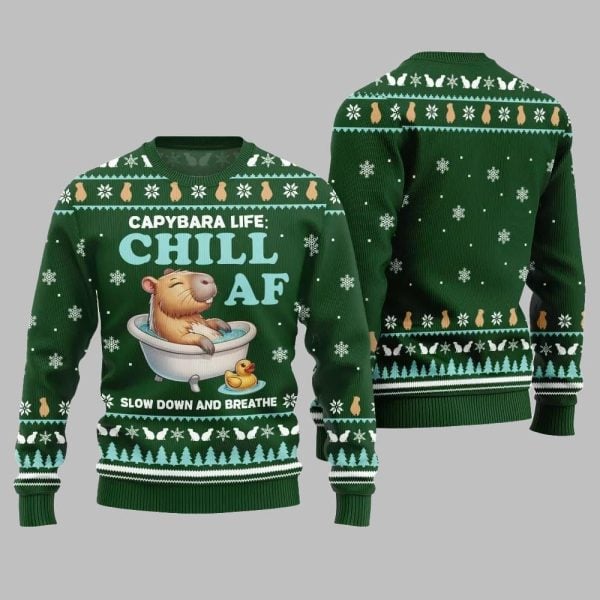 2025 Christmas Capybara Life Chill AF Ugly Christmas Sweater 1