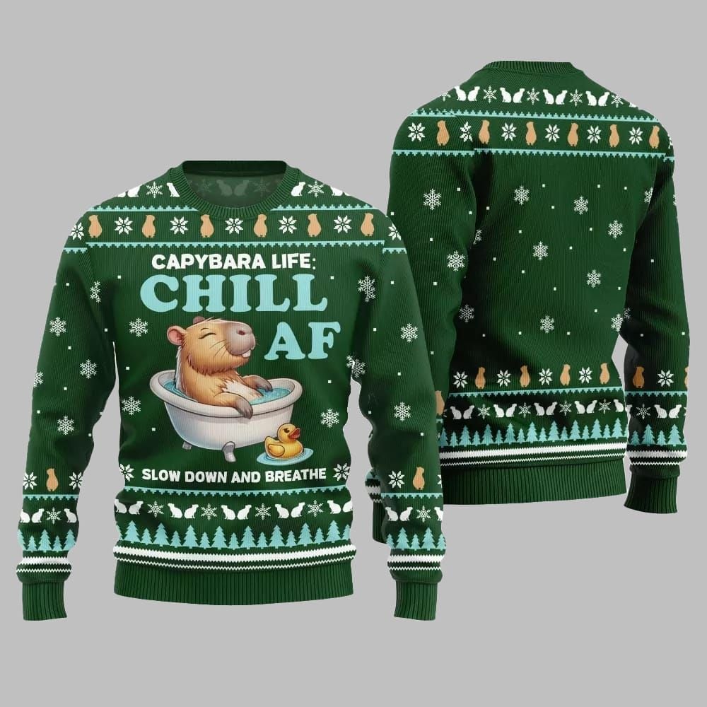 2025 Christmas Capybara Life Chill AF Ugly Christmas Sweater 1 2025 Christmas Capybara Life Chill AF Ugly Christmas Sweater 1