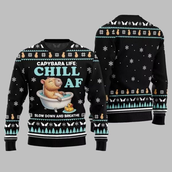 2025 Christmas Capybara Life Chill AF Ugly Christmas Sweater 2