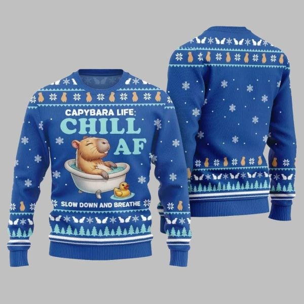 2025 Christmas Capybara Life Chill AF Ugly Christmas Sweater 3