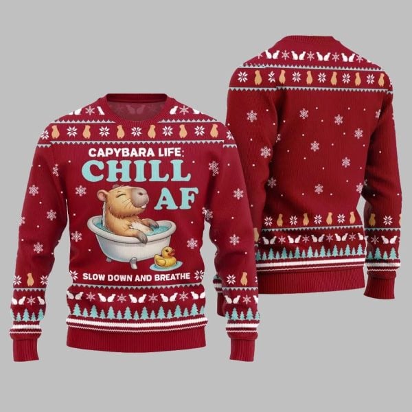 2025 Christmas Capybara Life Chill AF Ugly Christmas Sweater 4