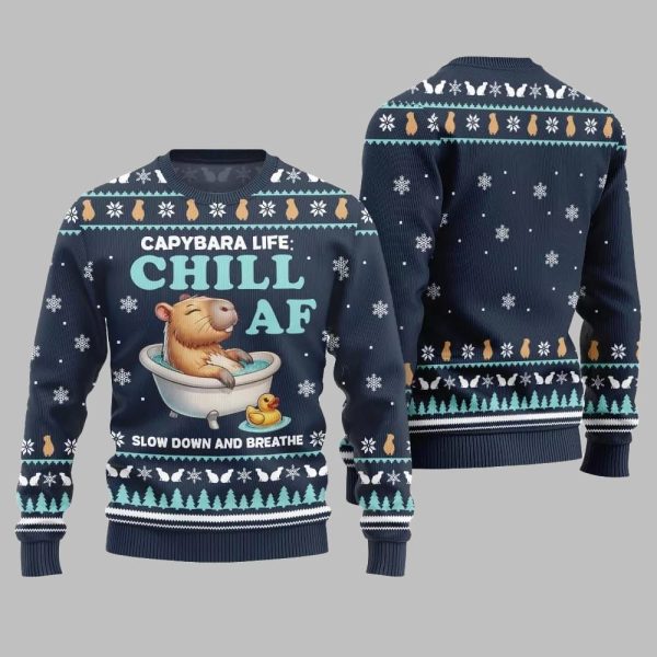2025 Christmas Capybara Life Chill AF Ugly Christmas Sweater 5