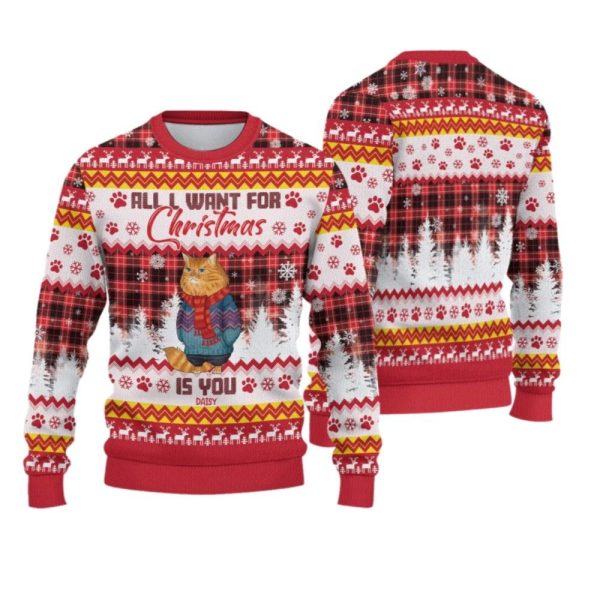 2025 Christmas Cat All I Want For Christmas Is You Ugly Sweatshirt 1 2