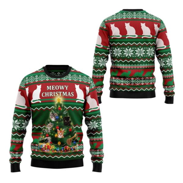 2025 Christmas Cat Meowy Christmas Ugly Christmas Sweater 1 2
