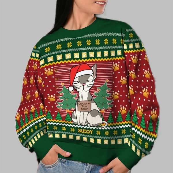 2025 Christmas Cat Tree Kille Ugly Sweatshirt 2