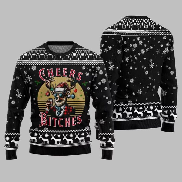 2025 Christmas Cheer Reindeer Bitches Ugly Christmas Sweater 3