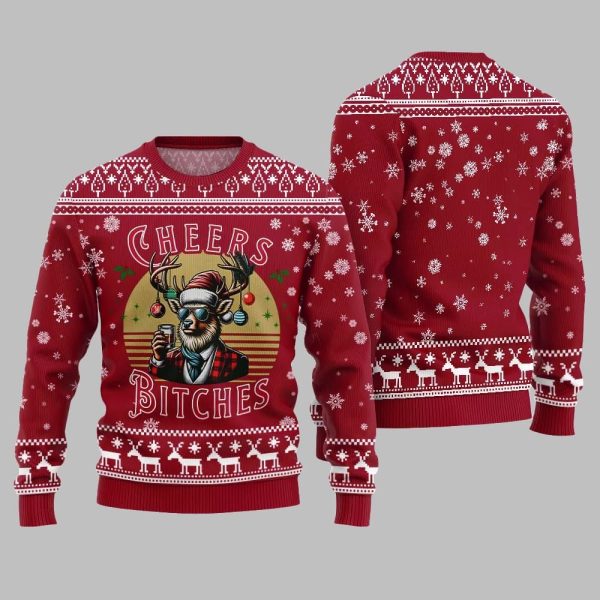 2025 Christmas Cheer Reindeer Bitches Ugly Christmas Sweater 5