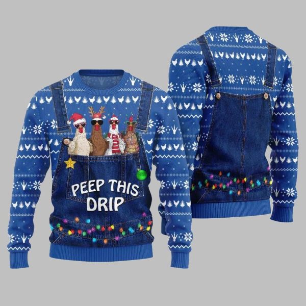 2025 Christmas Chicken Peep This Drip Ugly Christmas Sweater 2