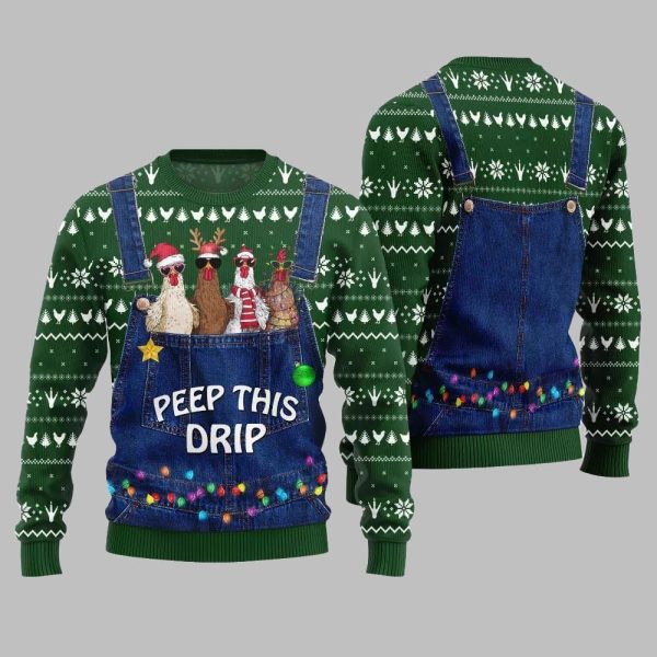 2025 Christmas Chicken Peep This Drip Ugly Christmas Sweater 5