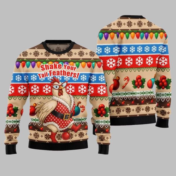 2025 Christmas Chicken Shake Your Tail Feathers Ugly Christmas Sweater 1