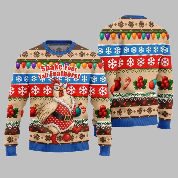 2025 Christmas Chicken Shake Your Tail Feathers Ugly Christmas Sweater 2