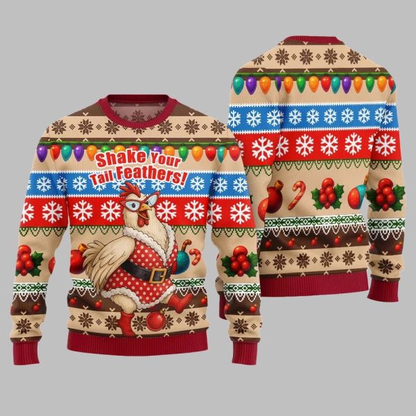2025 Christmas Chicken Shake Your Tail Feathers Ugly Christmas Sweater 3