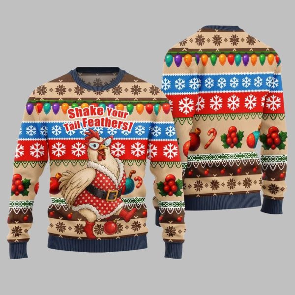 2025 Christmas Chicken Shake Your Tail Feathers Ugly Christmas Sweater 4