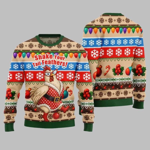 2025 Christmas Chicken Shake Your Tail Feathers Ugly Christmas Sweater 5