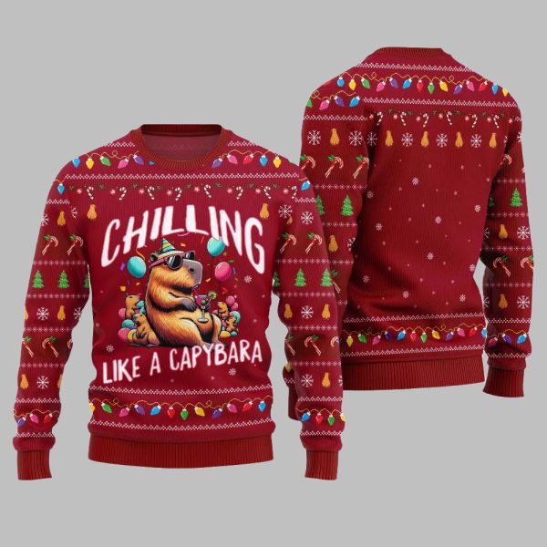 2025 Christmas Chilling Like A Capabara Ugly Christmas Sweater 1