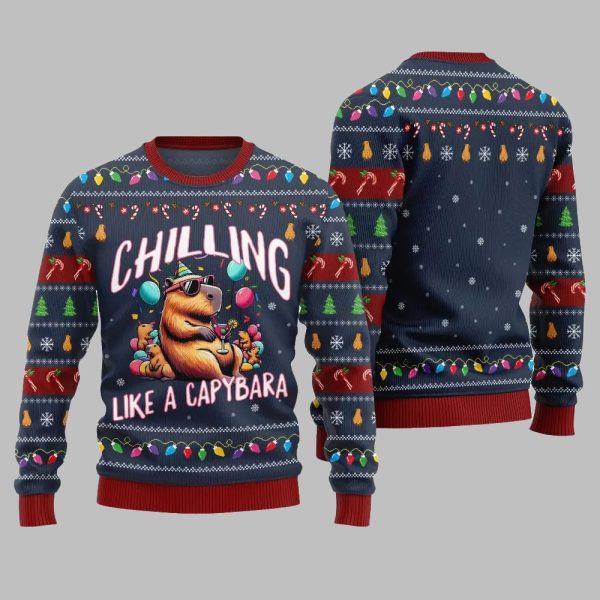 2025 Christmas Chilling Like A Capabara Ugly Christmas Sweater 2