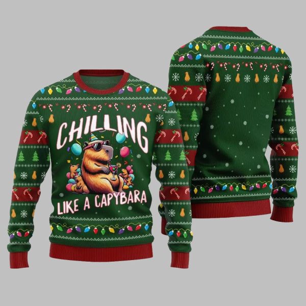 2025 Christmas Chilling Like A Capabara Ugly Christmas Sweater 3