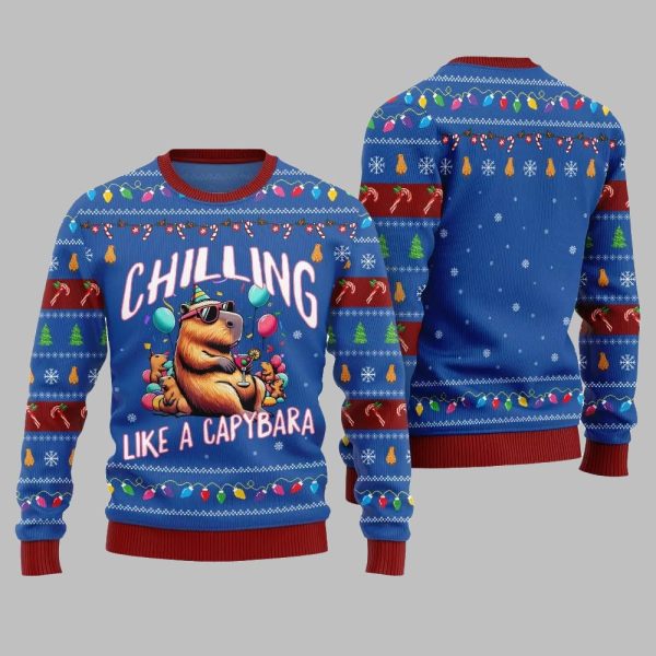 2025 Christmas Chilling Like A Capabara Ugly Christmas Sweater 4