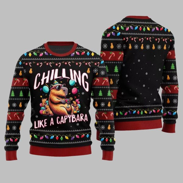 2025 Christmas Chilling Like A Capabara Ugly Christmas Sweater 5