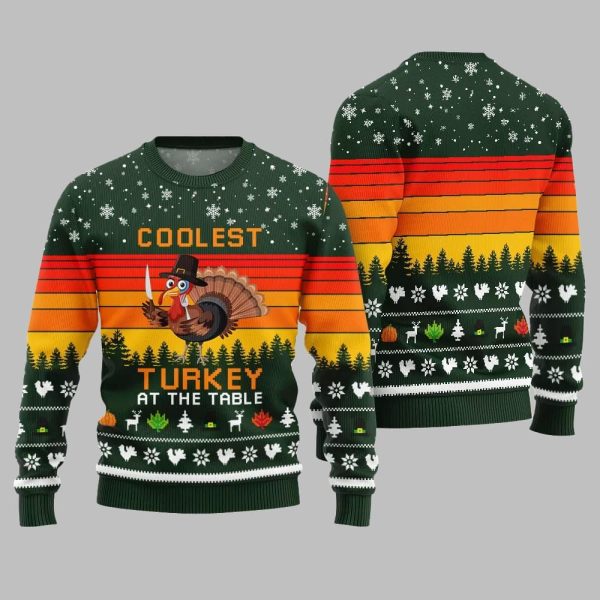 2025 Christmas Coolest Turkey At The Table Ugly Christmas Sweater 3