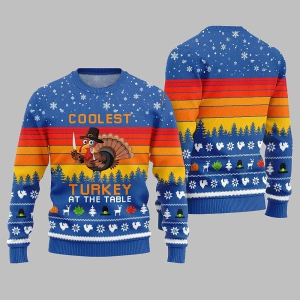 2025 Christmas Coolest Turkey At The Table Ugly Christmas Sweater 4